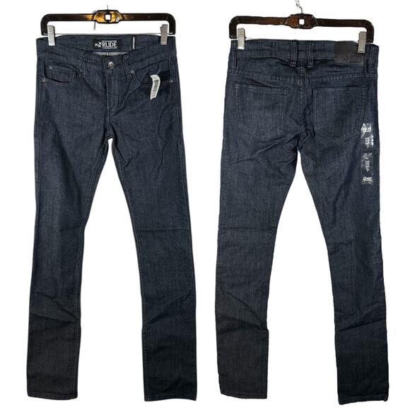 RUDE Hot Topic NWT Men's 26x34 Dark Indigo Blue Super Skinny Jeans Stretch - Picture 3 of 10